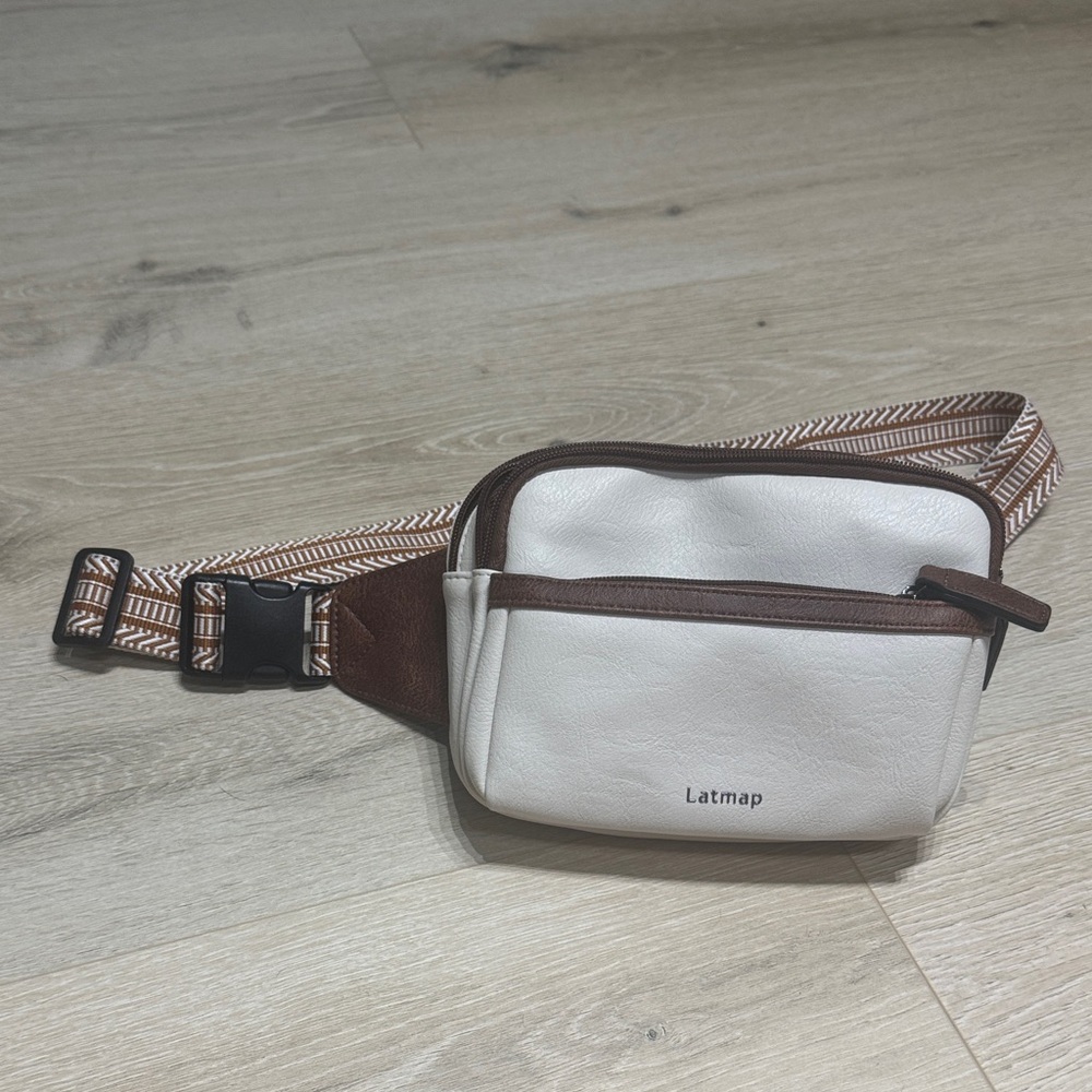 NWOT Faux Leather White and Brown Belt Bag